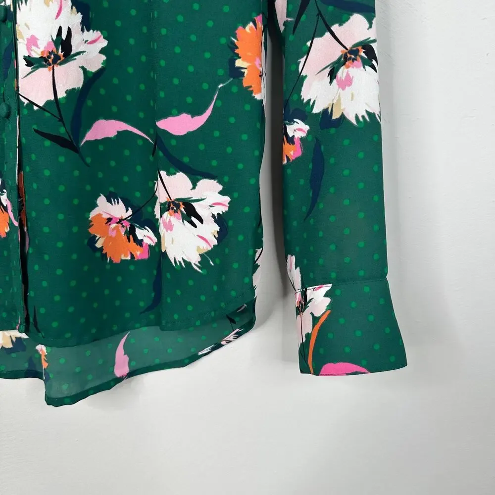 Express Green Floral Portofino Button Front Blouse